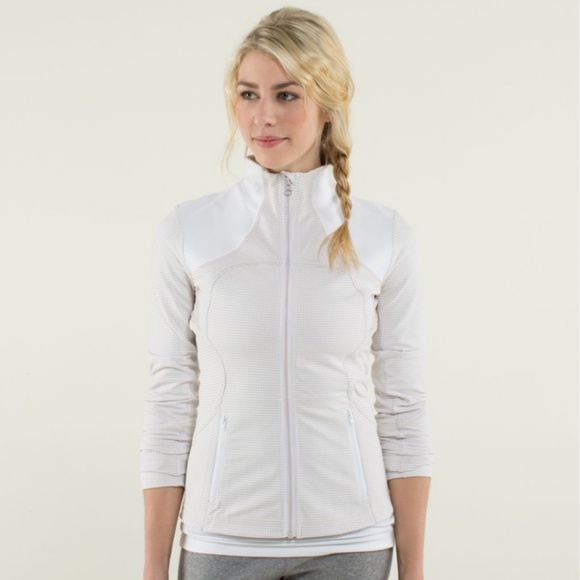 lululemon athletica Jackets & Blazers - Lululemon Forme full zip gingham plaid Dune White Jacket Medium
